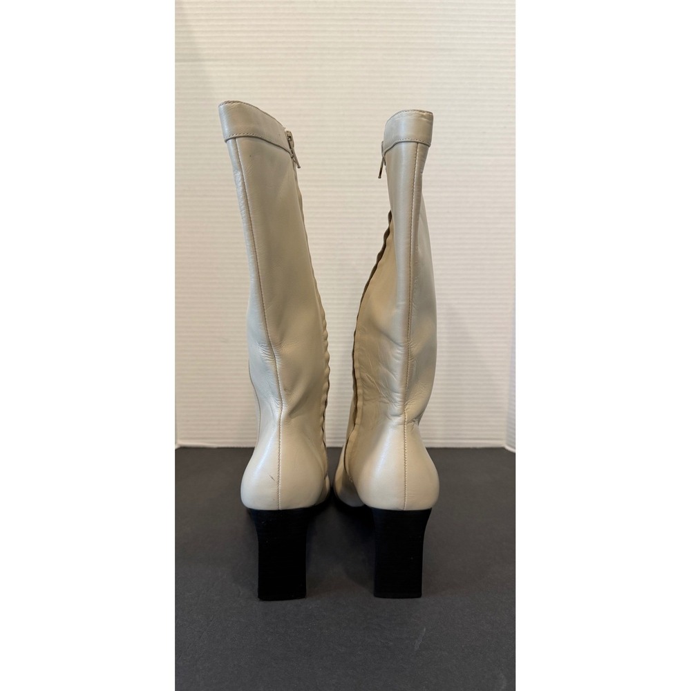Karen Scott Retro Cream All Leather Mid-Calf Square Toe Block Heel Zip Boots 10 - Picture 7 of 13